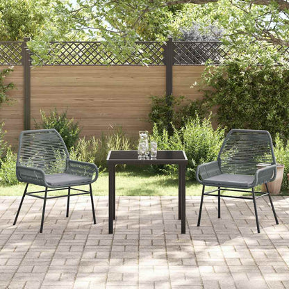 Tuin eettafelset met kussen 3 pcs Grijs poly rattan