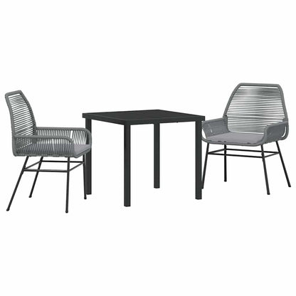 Tuin eettafelset met kussen 3 pcs Grijs poly rattan