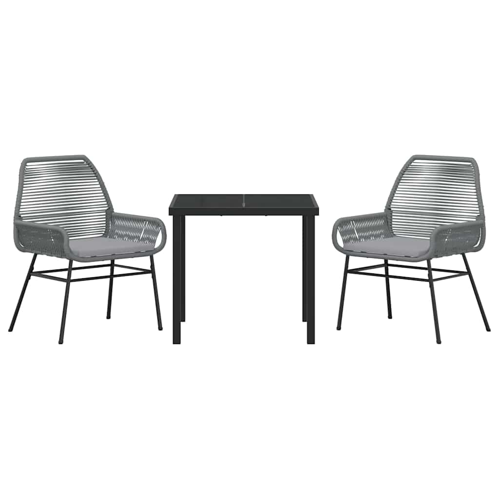 Tuin eettafelset met kussen 3 pcs Grijs poly rattan