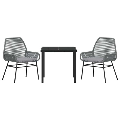 Tuin eettafelset met kussen 3 pcs Grijs poly rattan