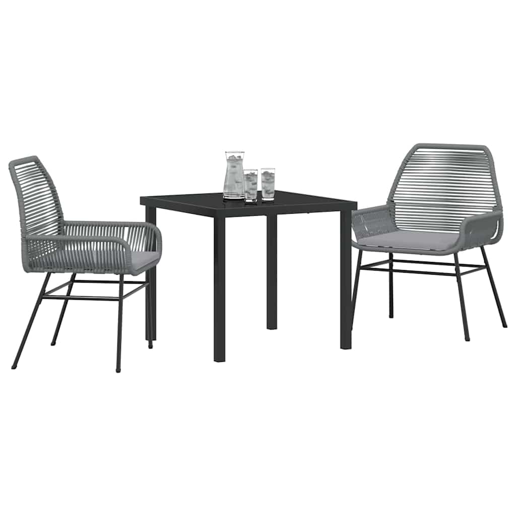 Tuin eettafelset met kussen 3 pcs Grijs poly rattan