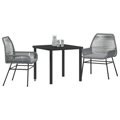 Tuin eettafelset met kussen 3 pcs Grijs poly rattan