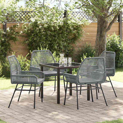Tuin eettafelset met kussen 5 pcs Grijs poly rattan