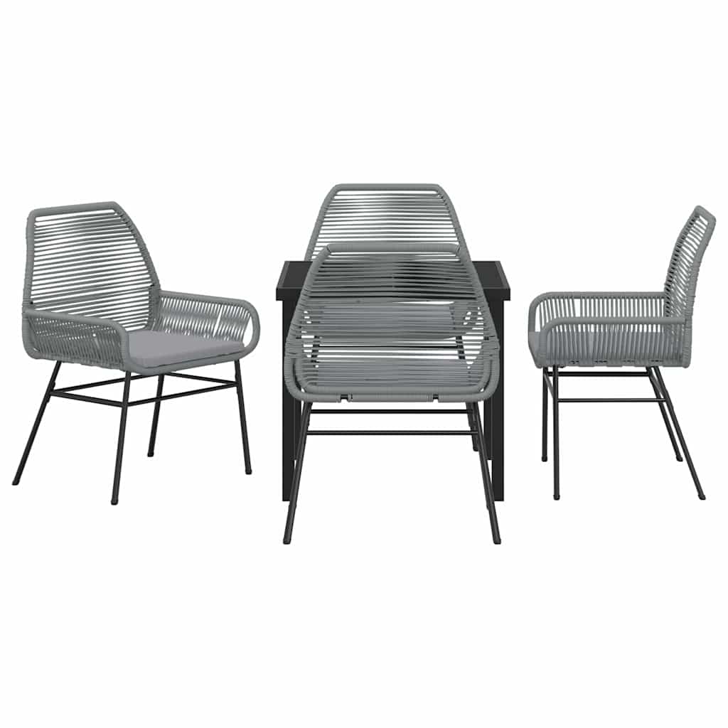Tuin eettafelset met kussen 5 pcs Grijs poly rattan