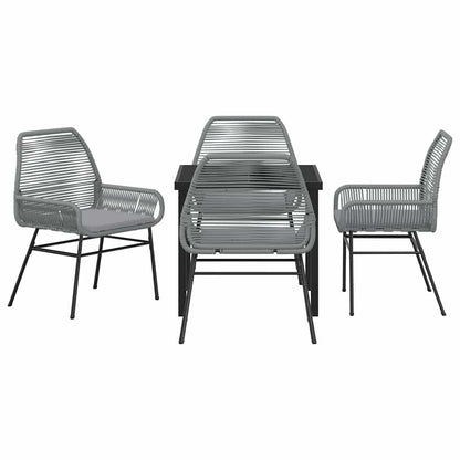 Tuin eettafelset met kussen 5 pcs Grijs poly rattan