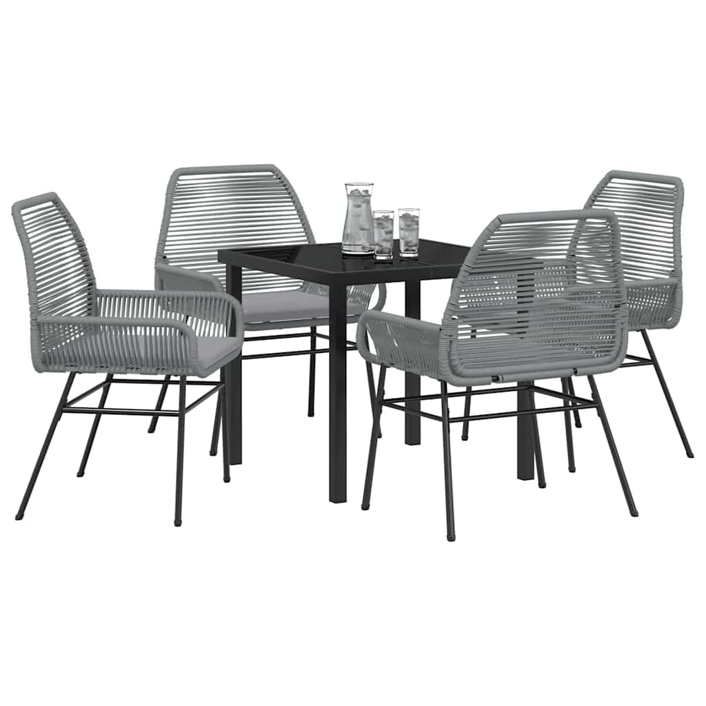 Tuin eettafelset met kussen 5 pcs Grijs poly rattan