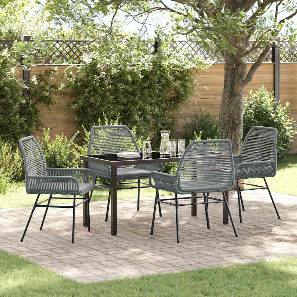 Tuin eettafelset met kussen 5 pcs Grijs poly rattan
