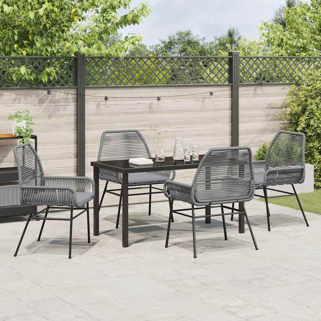 Tuin eettafelset met kussen 5 pcs Grijs poly rattan