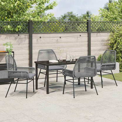 Tuin eettafelset met kussen 5 pcs Grijs poly rattan