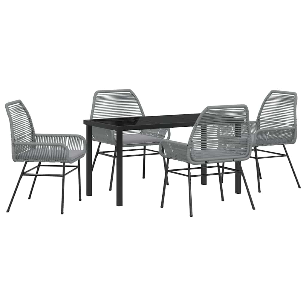 Tuin eettafelset met kussen 5 pcs Grijs poly rattan