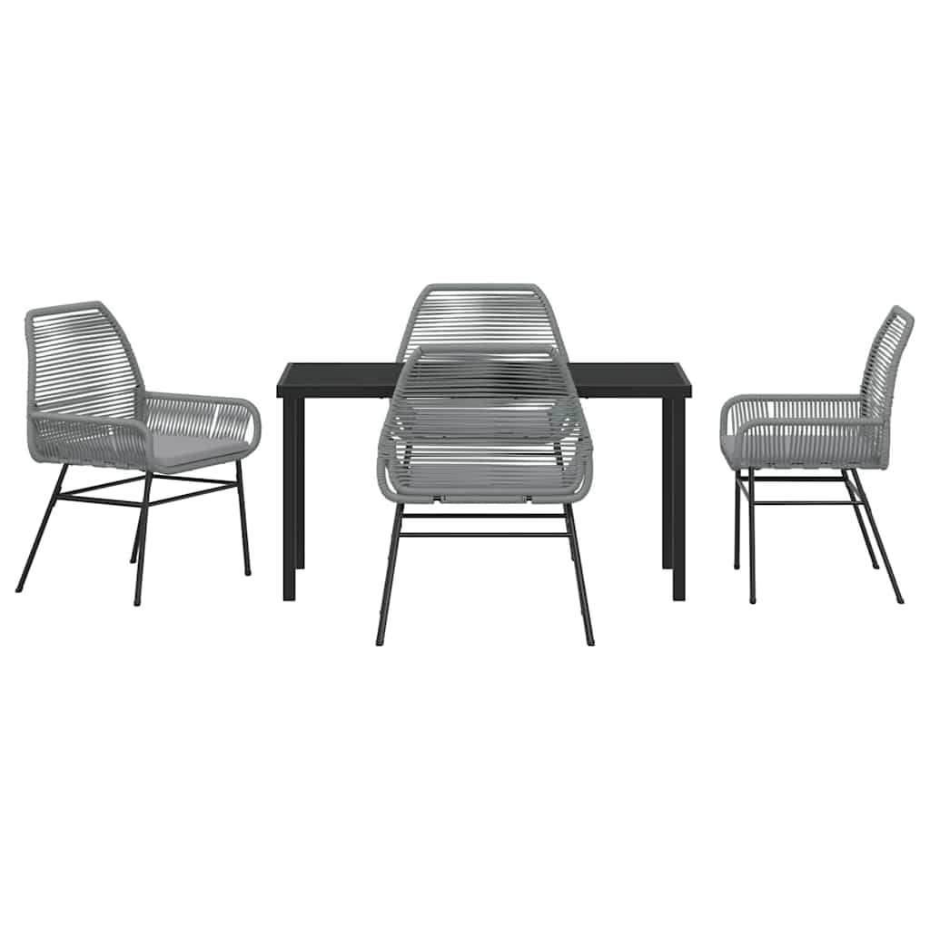 Tuin eettafelset met kussen 5 pcs Grijs poly rattan