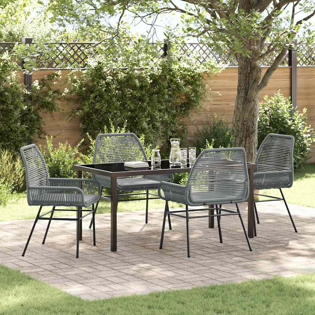 Tuin eettafelset met kussen 5 pcs Grijs poly rattan