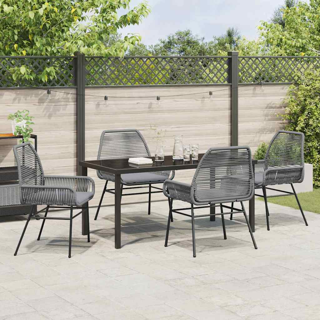 Tuin eettafelset met kussen 5 pcs Grijs poly rattan