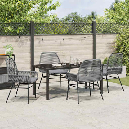 Tuin eettafelset met kussen 5 pcs Grijs poly rattan