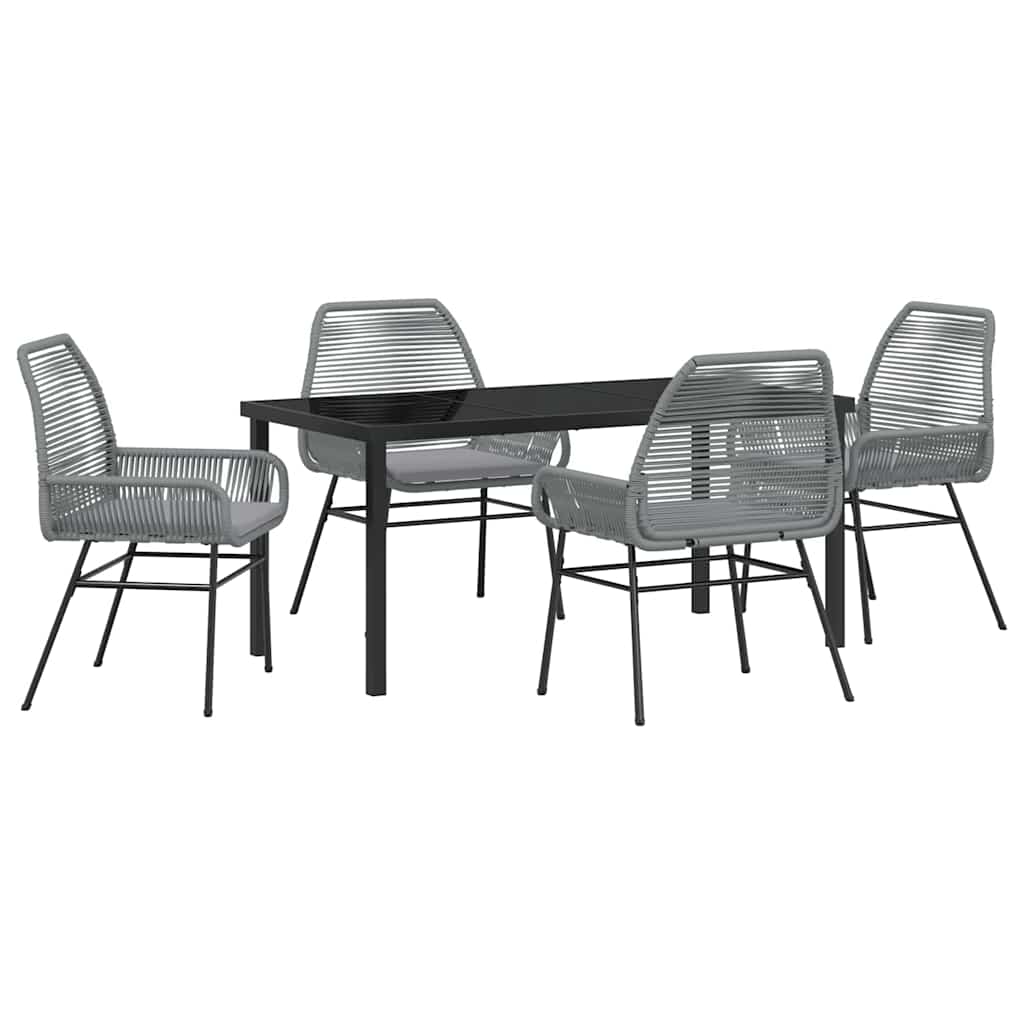 Tuin eettafelset met kussen 5 pcs Grijs poly rattan