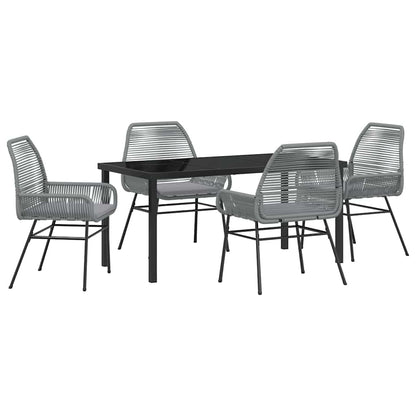 Tuin eettafelset met kussen 5 pcs Grijs poly rattan