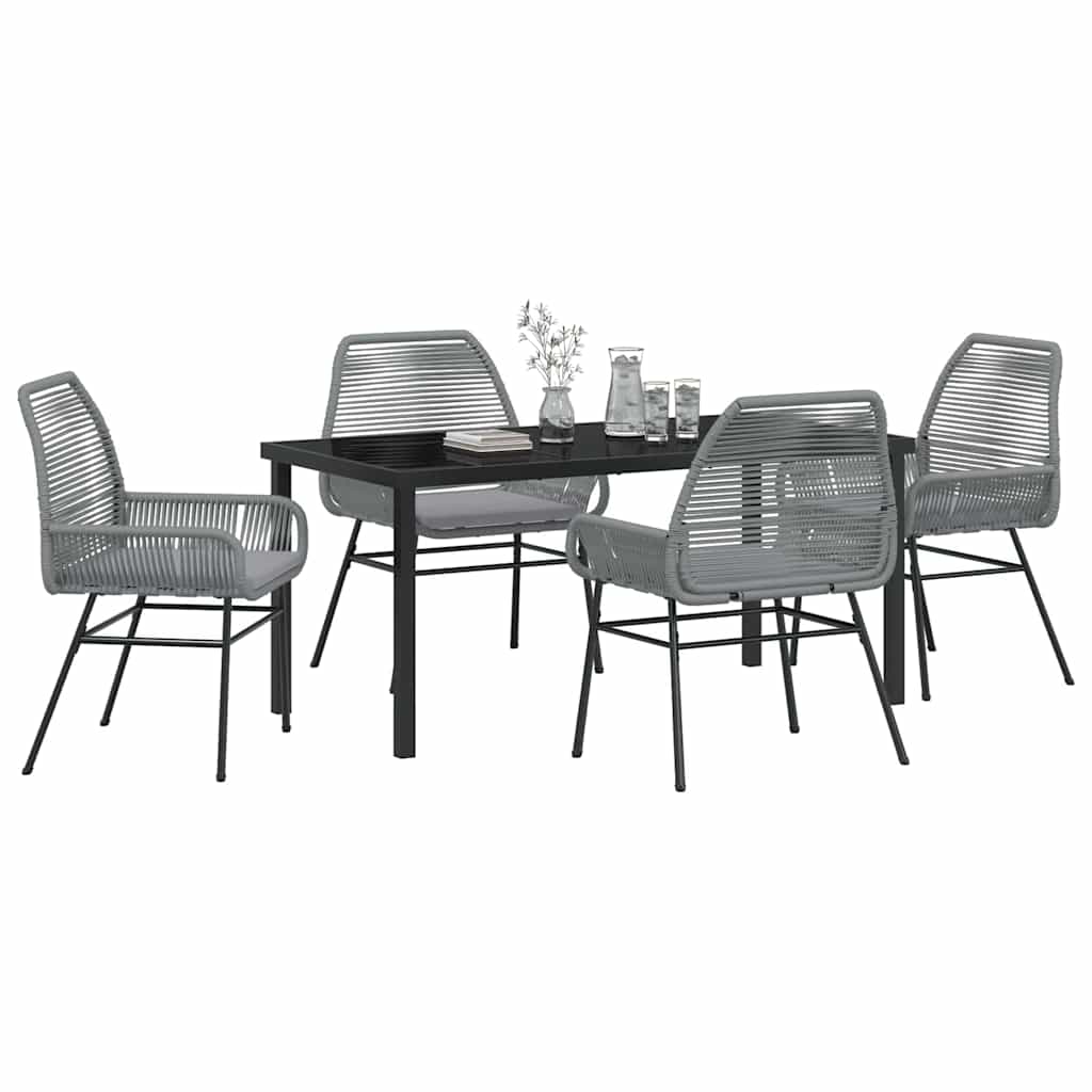 Tuin eettafelset met kussen 5 pcs Grijs poly rattan