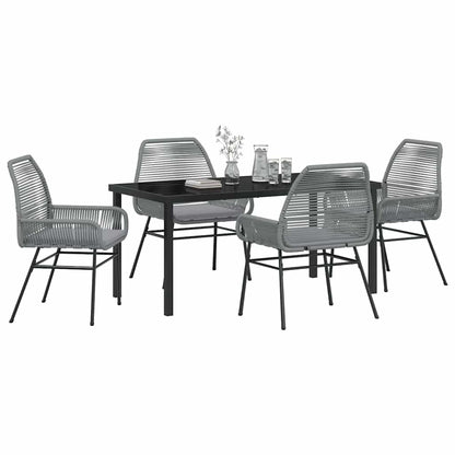 Tuin eettafelset met kussen 5 pcs Grijs poly rattan