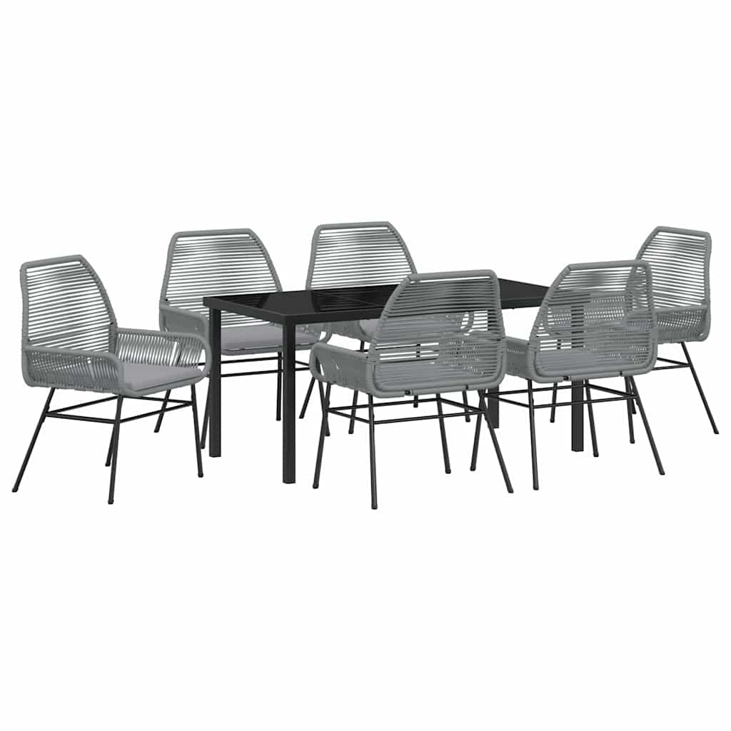 Tuin eettafelset met kussen 7 pcs Grijs poly rattan