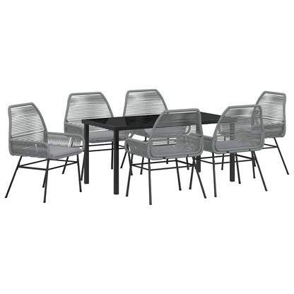 Tuin eettafelset met kussen 7 pcs Grijs poly rattan