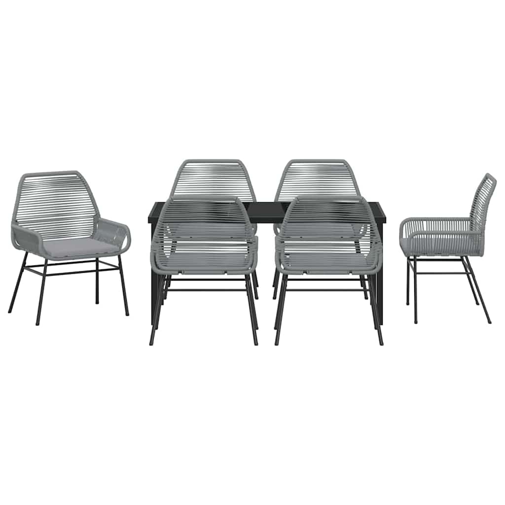Tuin eettafelset met kussen 7 pcs Grijs poly rattan