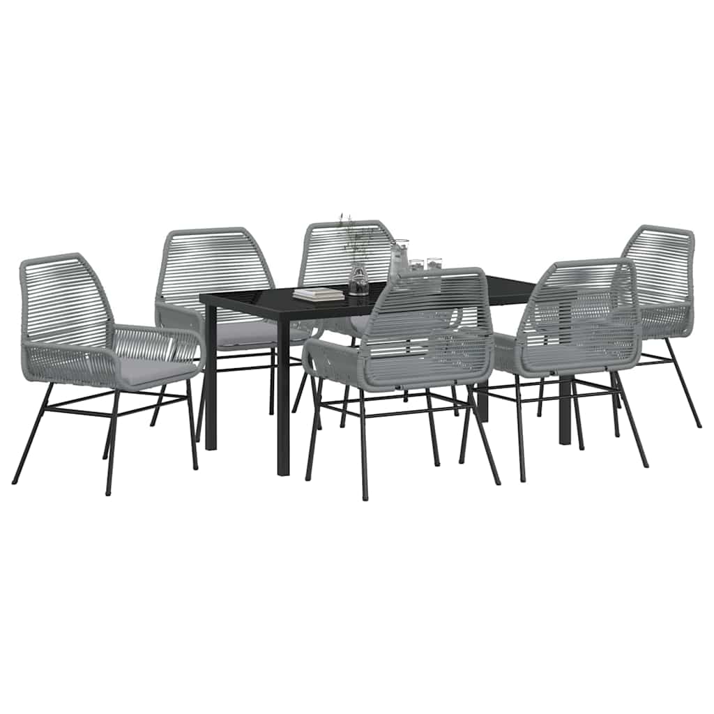 Tuin eettafelset met kussen 7 pcs Grijs poly rattan