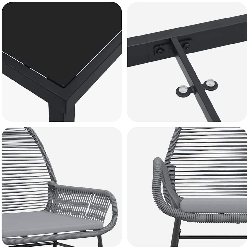 Tuin eettafelset met kussen 7 pcs Grijs poly rattan