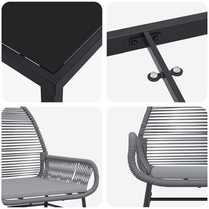 Tuin eettafelset met kussen 7 pcs Grijs poly rattan