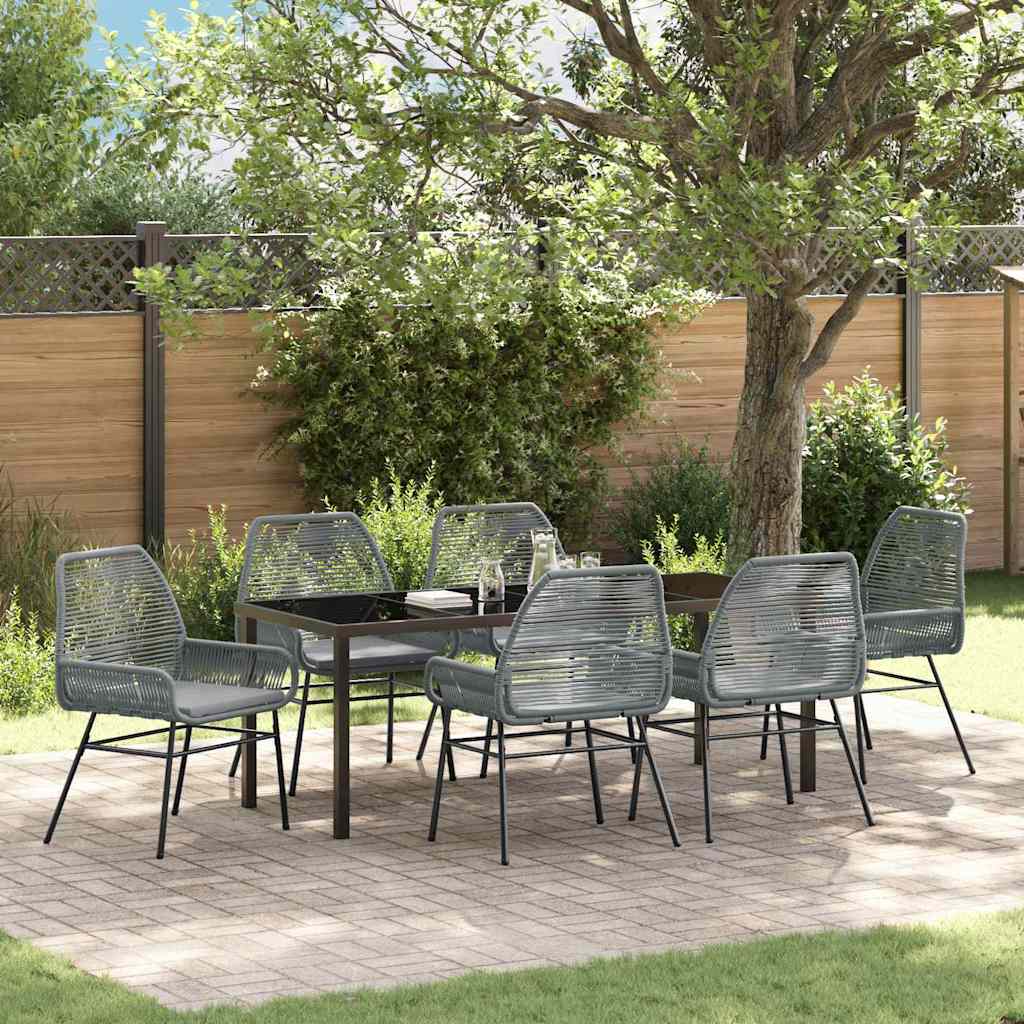 Tuin eettafelset met kussen 7 pcs Grijs poly rattan