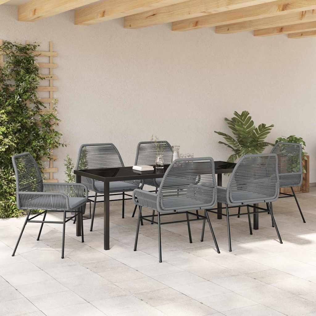 Tuin eettafelset met kussen 7 pcs Grijs poly rattan