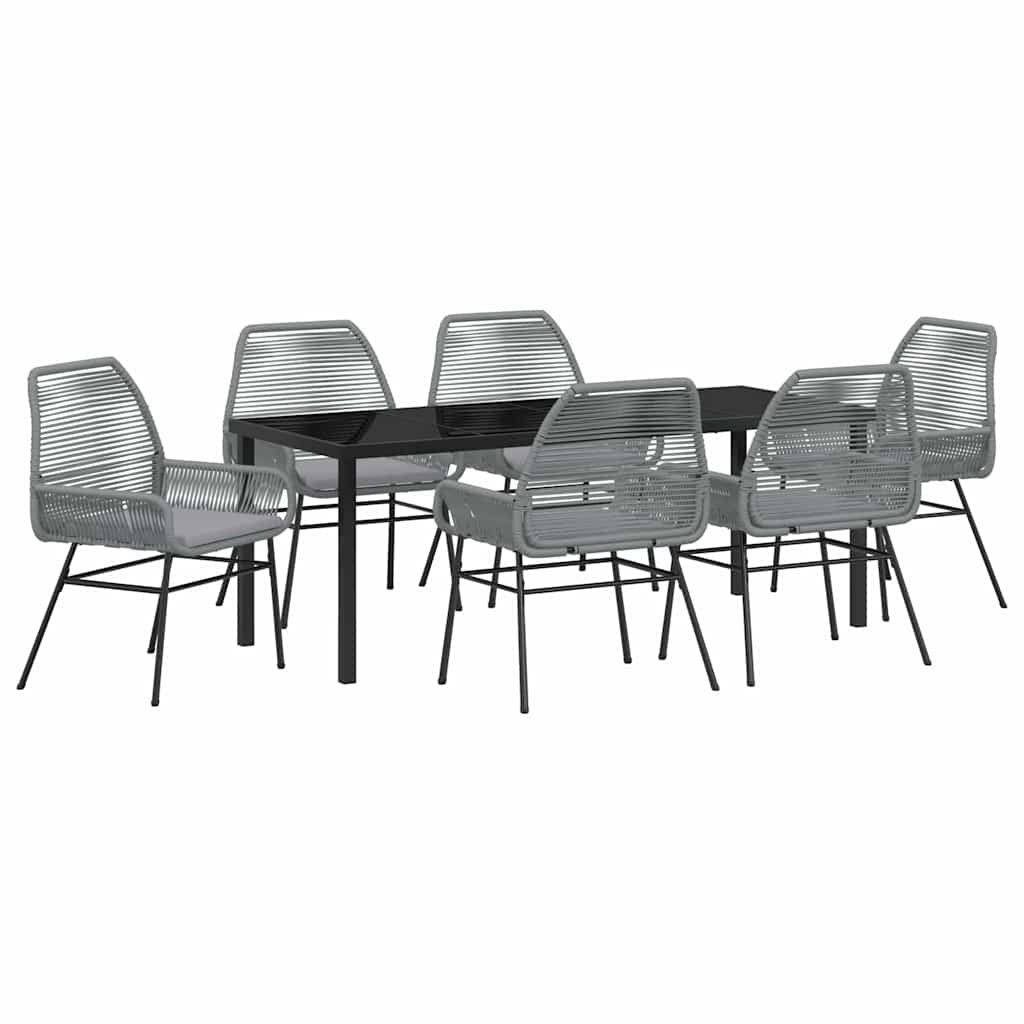 Tuin eettafelset met kussen 7 pcs Grijs poly rattan