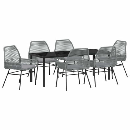 Tuin eettafelset met kussen 7 pcs Grijs poly rattan