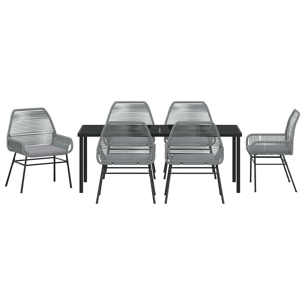 Tuin eettafelset met kussen 7 pcs Grijs poly rattan