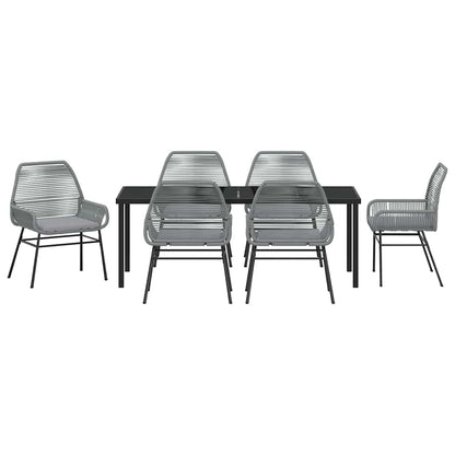 Tuin eettafelset met kussen 7 pcs Grijs poly rattan