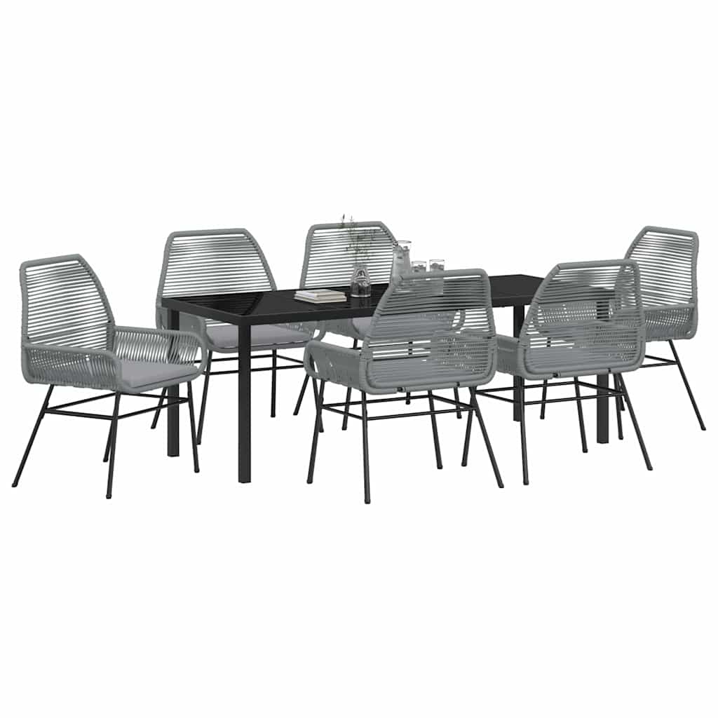 Tuin eettafelset met kussen 7 pcs Grijs poly rattan