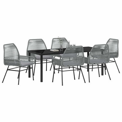 Tuin eettafelset met kussen 7 pcs Grijs poly rattan