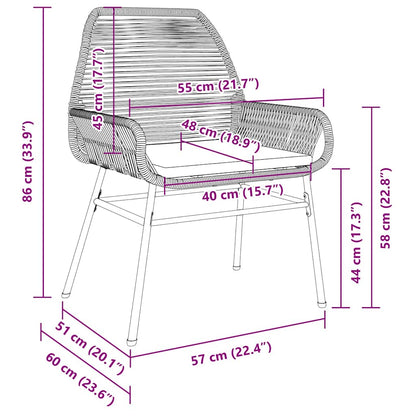 Tuin eettafelset met kussen 7 pcs Grijs poly rattan