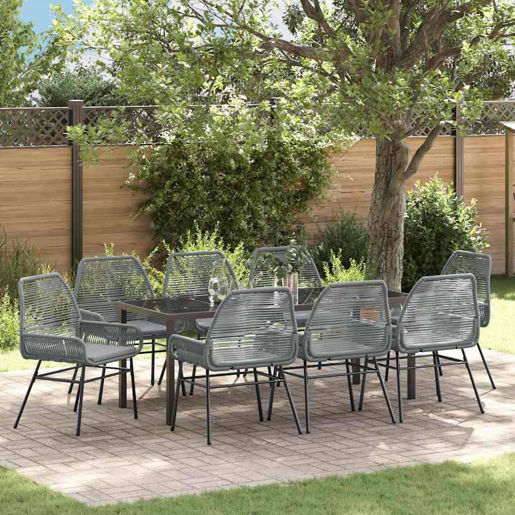 Tuin eettafelset met kussen 9 pcs Grijs poly rattan