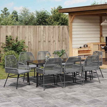 Tuin eettafelset met kussen 9 pcs Grijs poly rattan