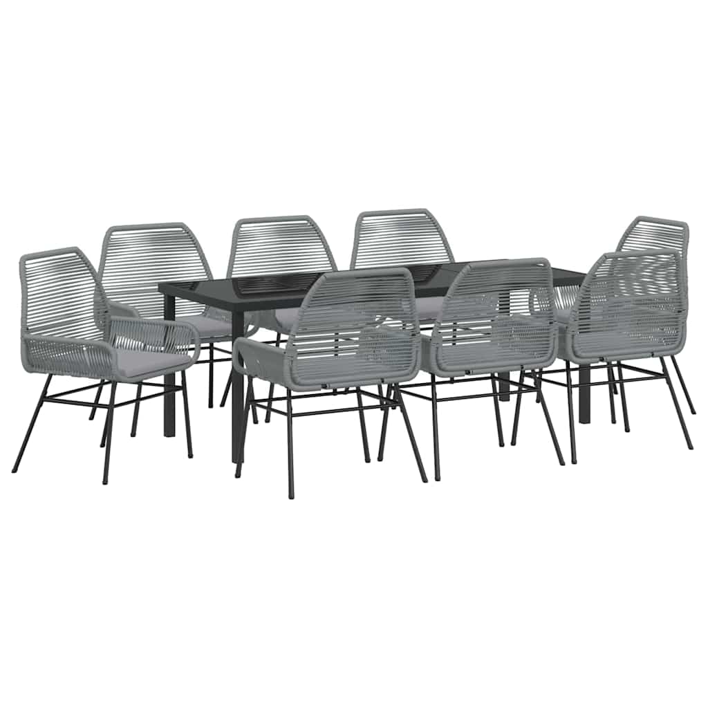 Tuin eettafelset met kussen 9 pcs Grijs poly rattan