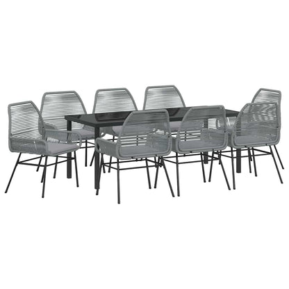 Tuin eettafelset met kussen 9 pcs Grijs poly rattan