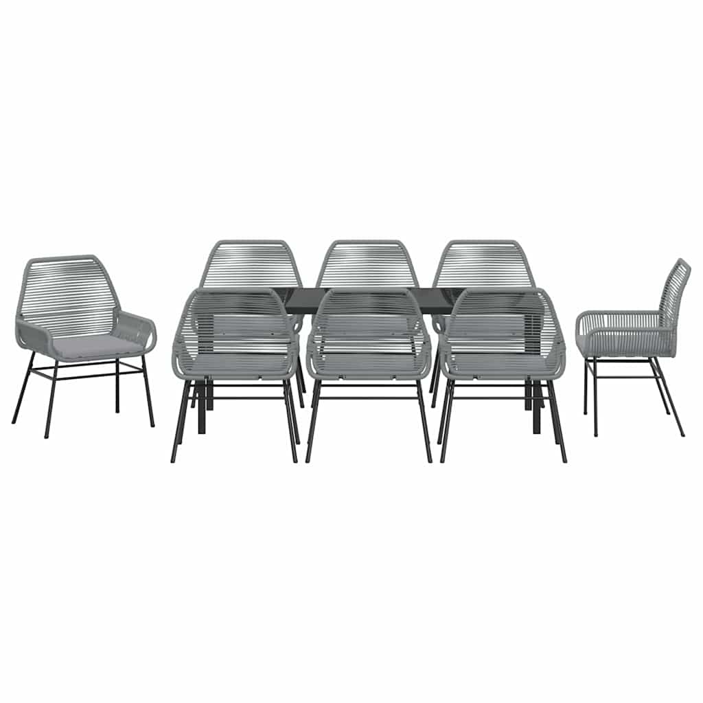 Tuin eettafelset met kussen 9 pcs Grijs poly rattan