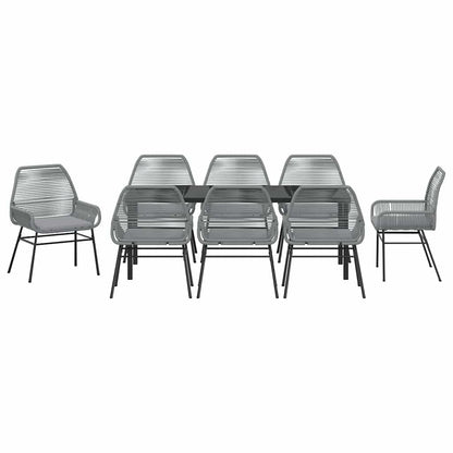 Tuin eettafelset met kussen 9 pcs Grijs poly rattan