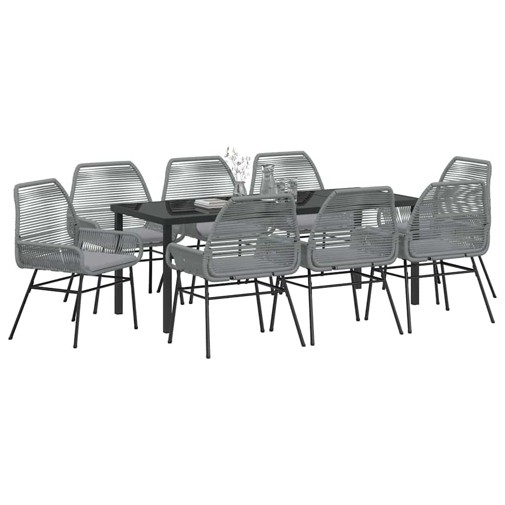 Tuin eettafelset met kussen 9 pcs Grijs poly rattan