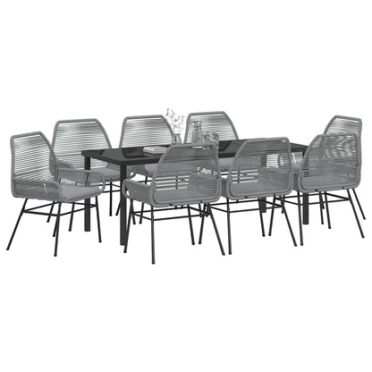 Tuin eettafelset met kussen 9 pcs Grijs poly rattan