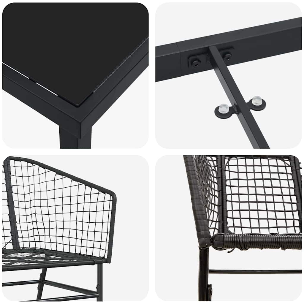 Tuin eettafelset 5 pcs Zwart poly rattan