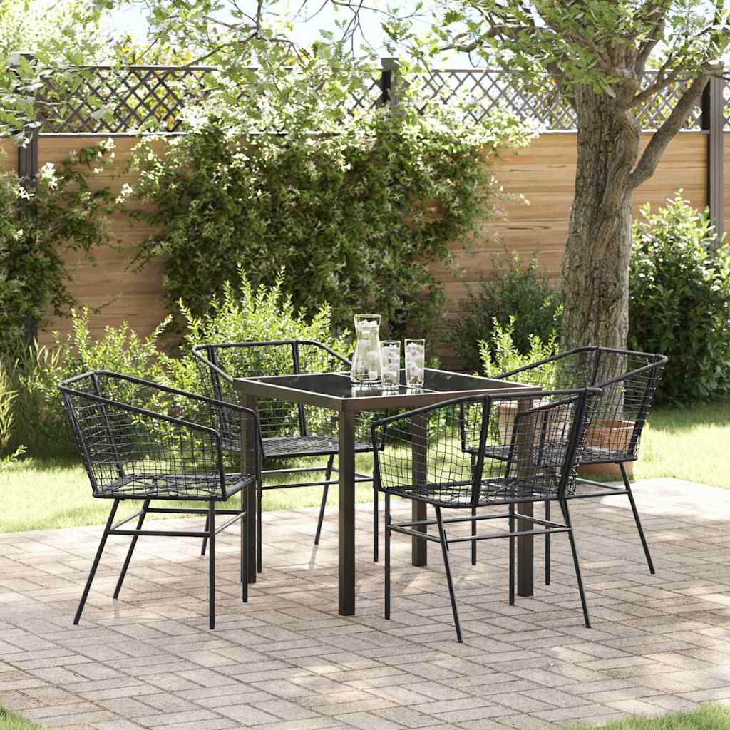 Tuin eettafelset 5 pcs Zwart poly rattan