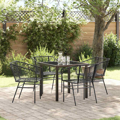 Tuin eettafelset 5 pcs Zwart poly rattan