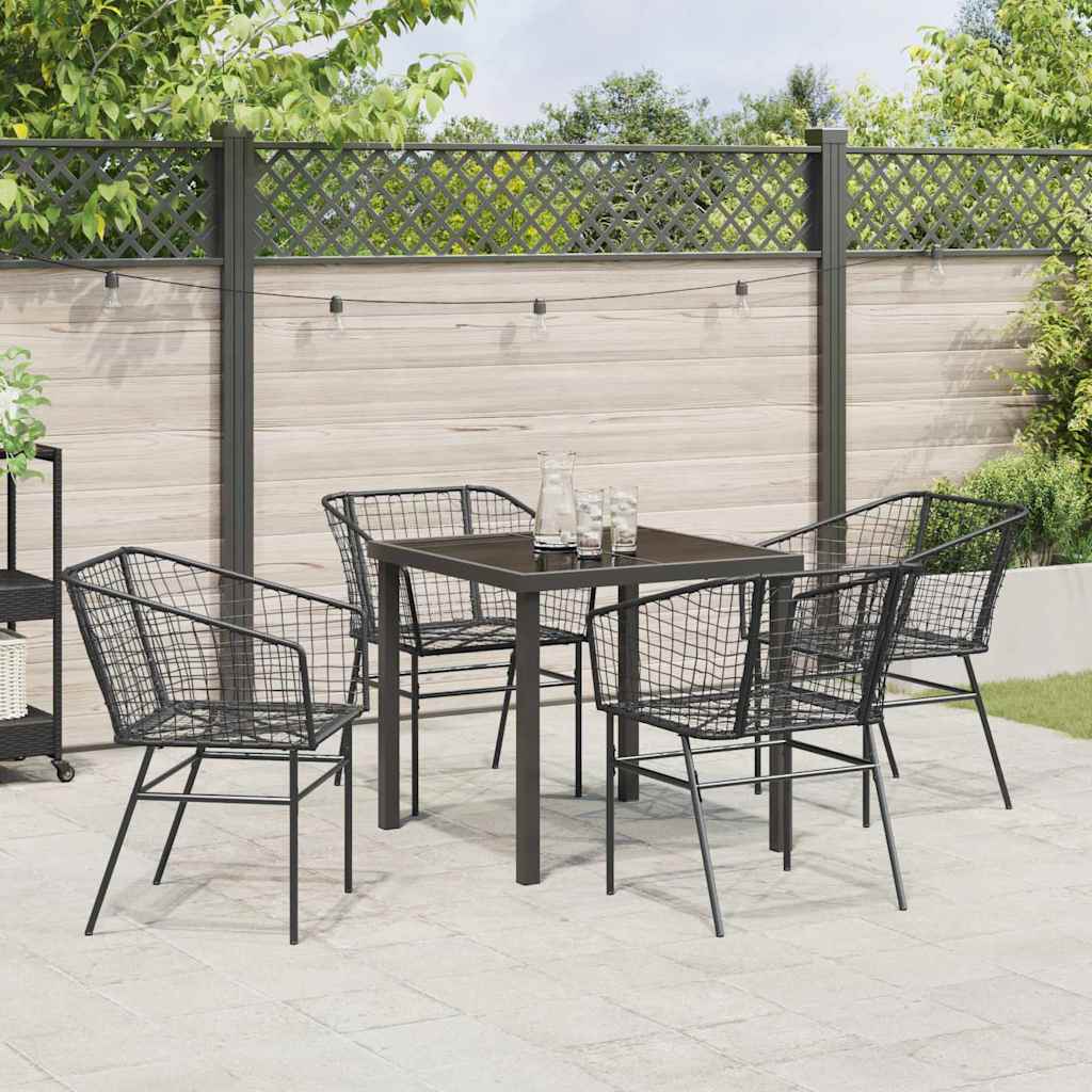 Tuin eettafelset 5 pcs Zwart poly rattan