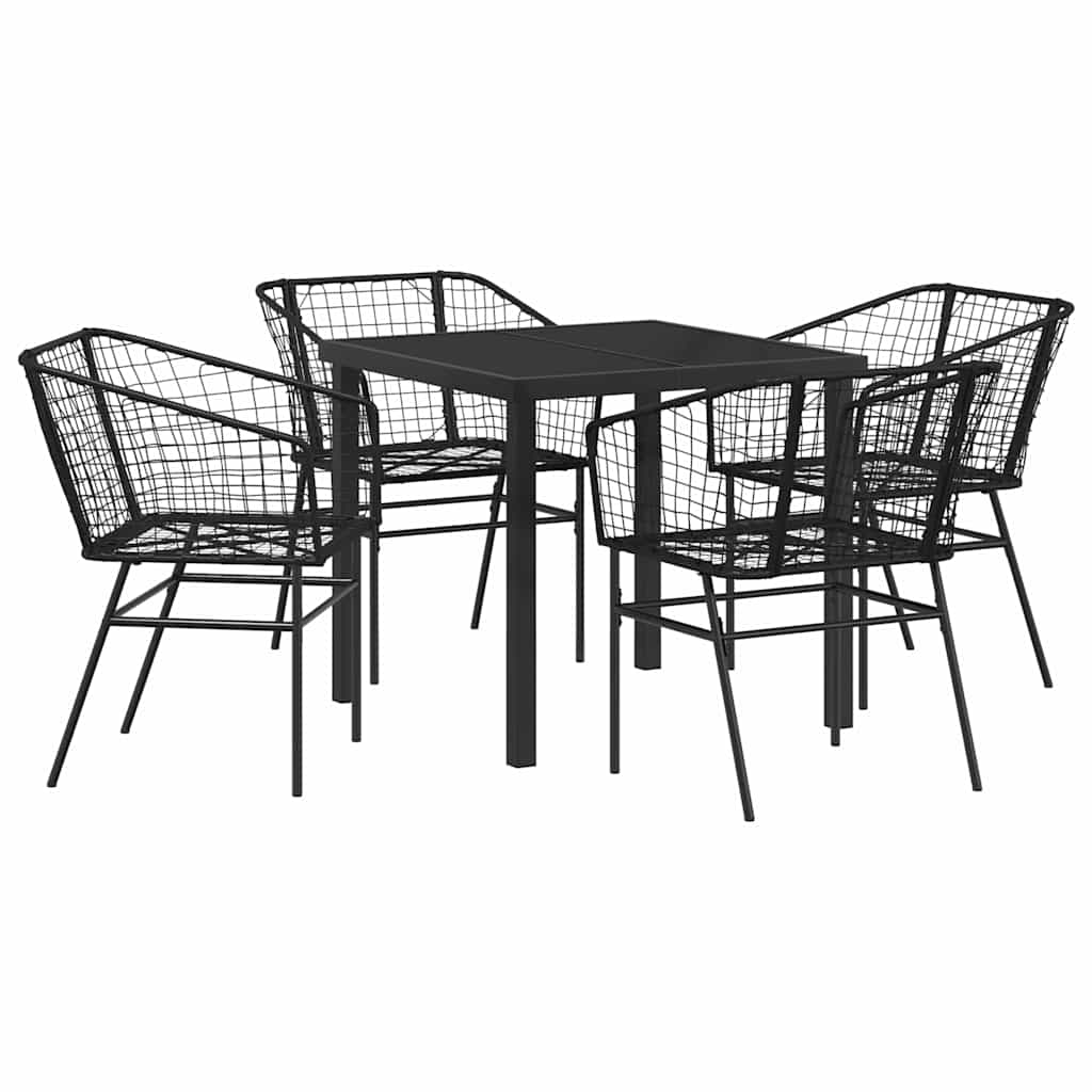 Tuin eettafelset 5 pcs Zwart poly rattan